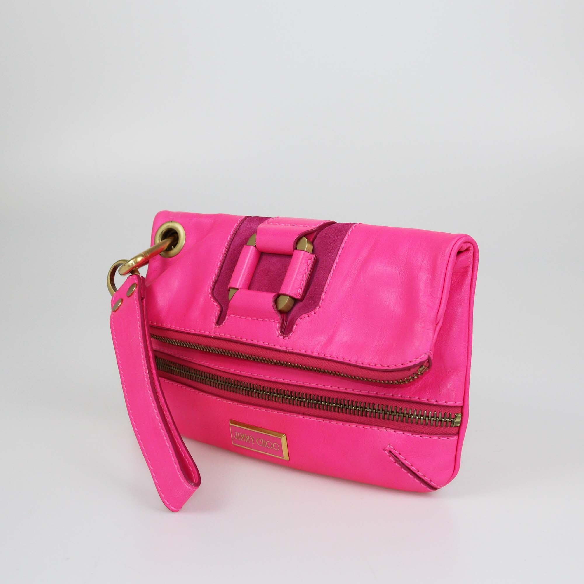 Jimmy Choo Neon Pink Mave Foldover Clutch Womens Jimmy Choo 