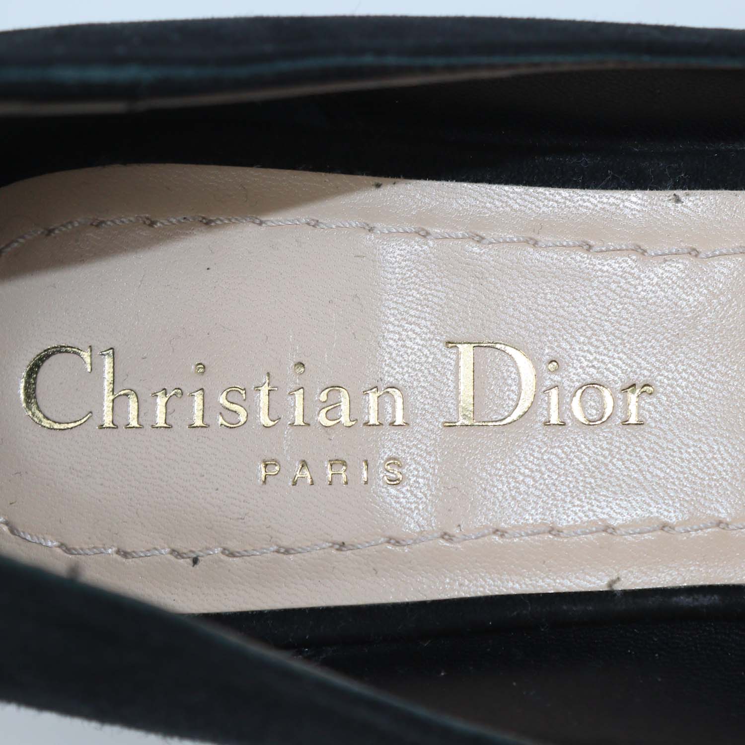 Christian Dior Black Leather Suede Heart Pointed Toe Ballet Flats