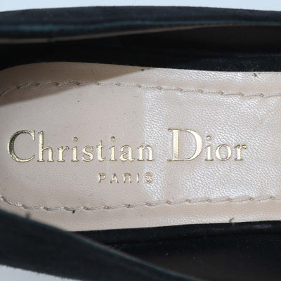 Christian Dior Black Leather Suede Heart Pointed Toe Ballet Flats