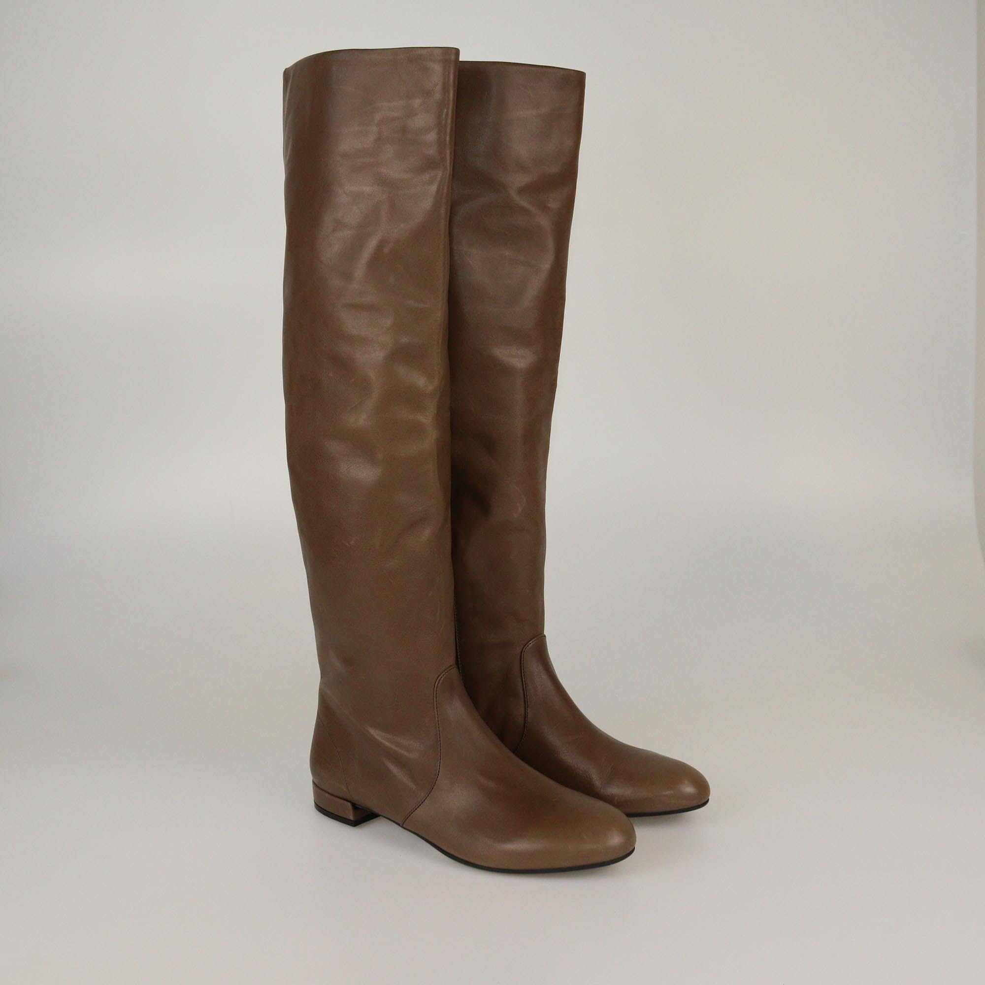 Prada Brown High Boots Womens Prada 