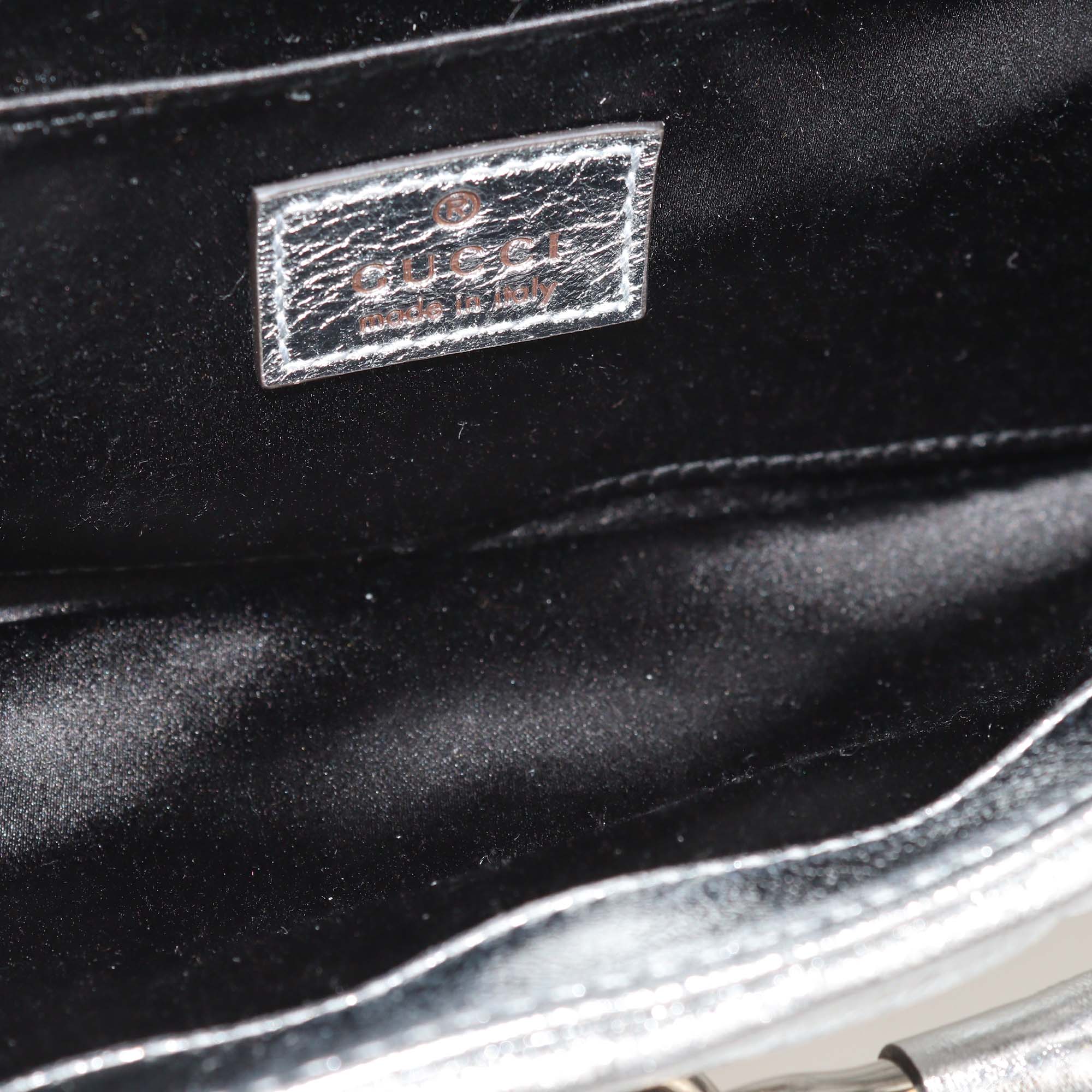 Gucci Silver Leather Medium Horsebit Chain Shoulder Bag