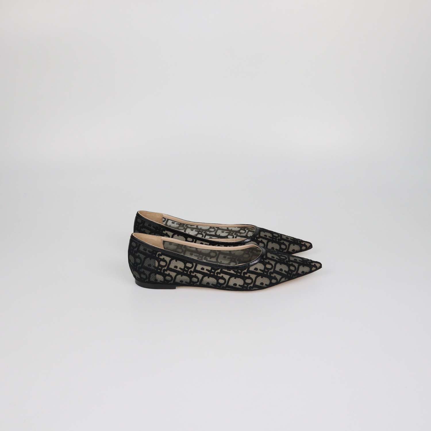 Christian Dior Black Mesh Oblique Adiorable Ballet Flats