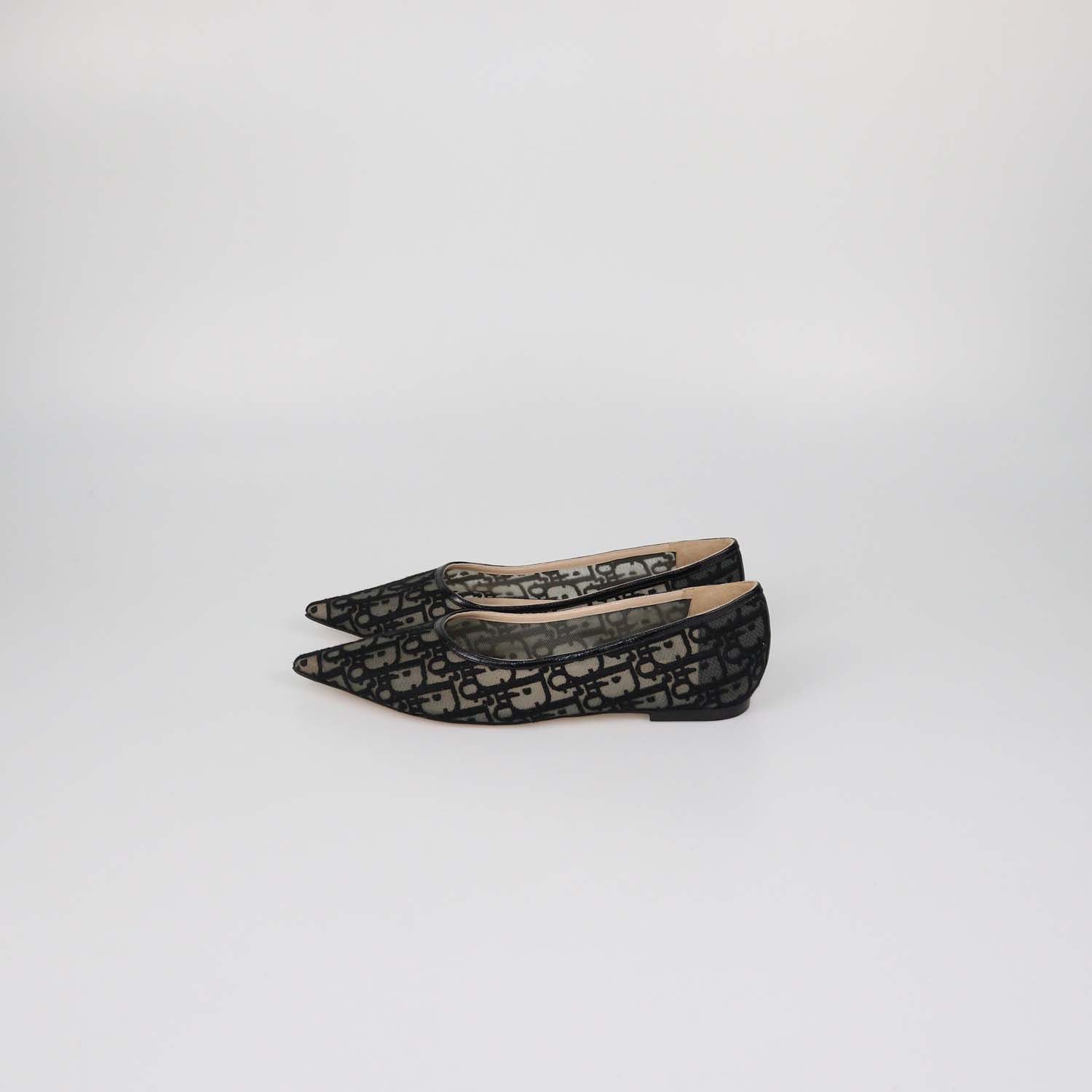 Christian Dior Black Mesh Oblique Adiorable Ballet Flats