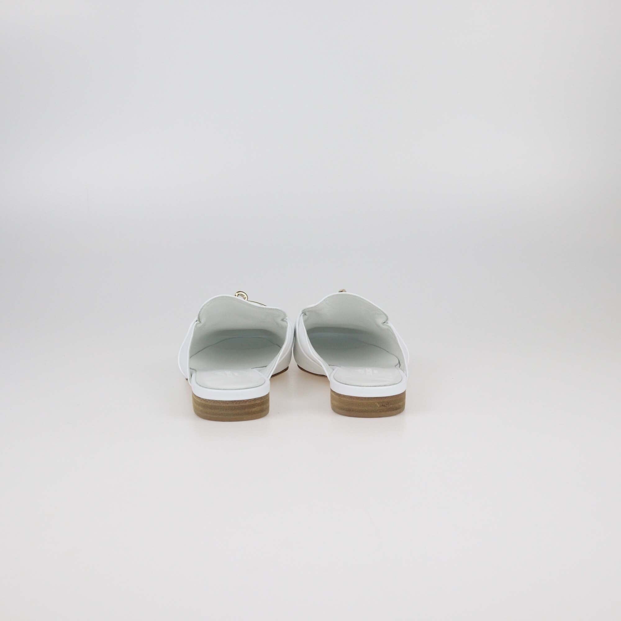 Hermes White Leather OZ Mules Womens Hermes 