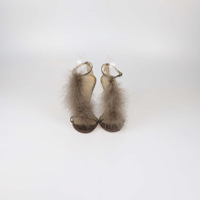 Charlotte Olympia Grey Lizard and Feather Ankle Strap Sandals