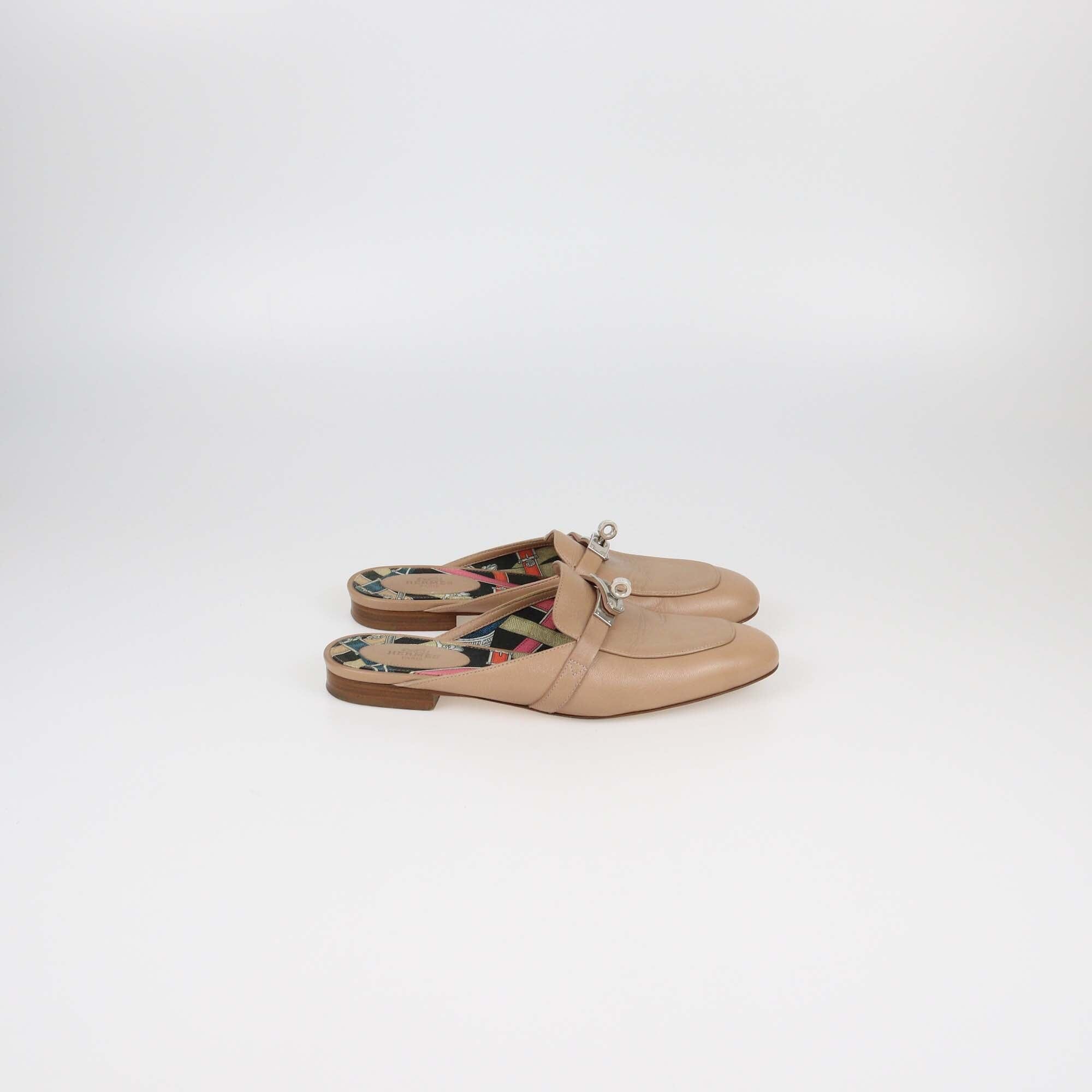 Hermes Beige Leather OZ Mules Womens Hermes 