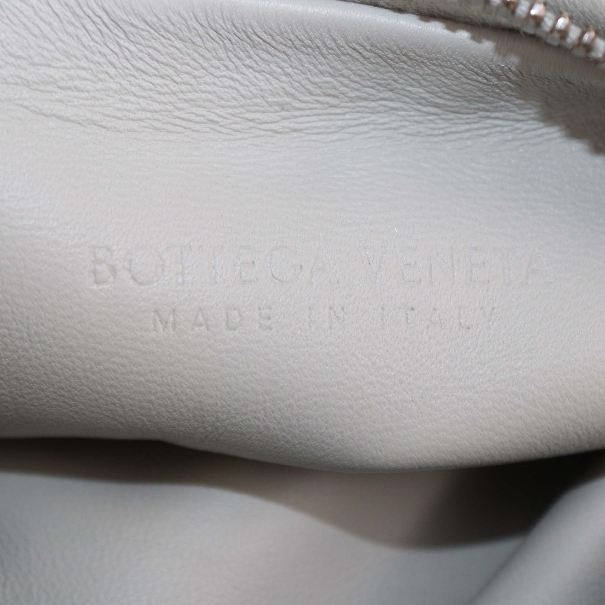 Bottega Veneta Silver Laminated Crochet Fabric Mini Jodie Bag