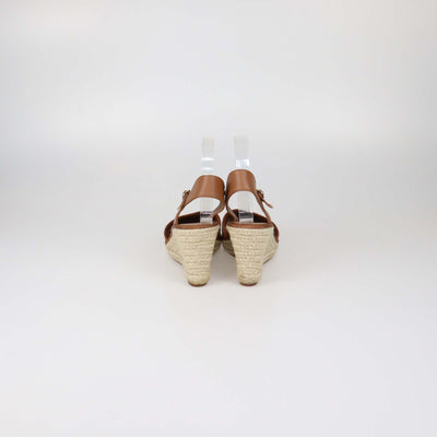 Fendi Brown FF Embossed Leather Espadrille Ankle Strap Wedge Sandals