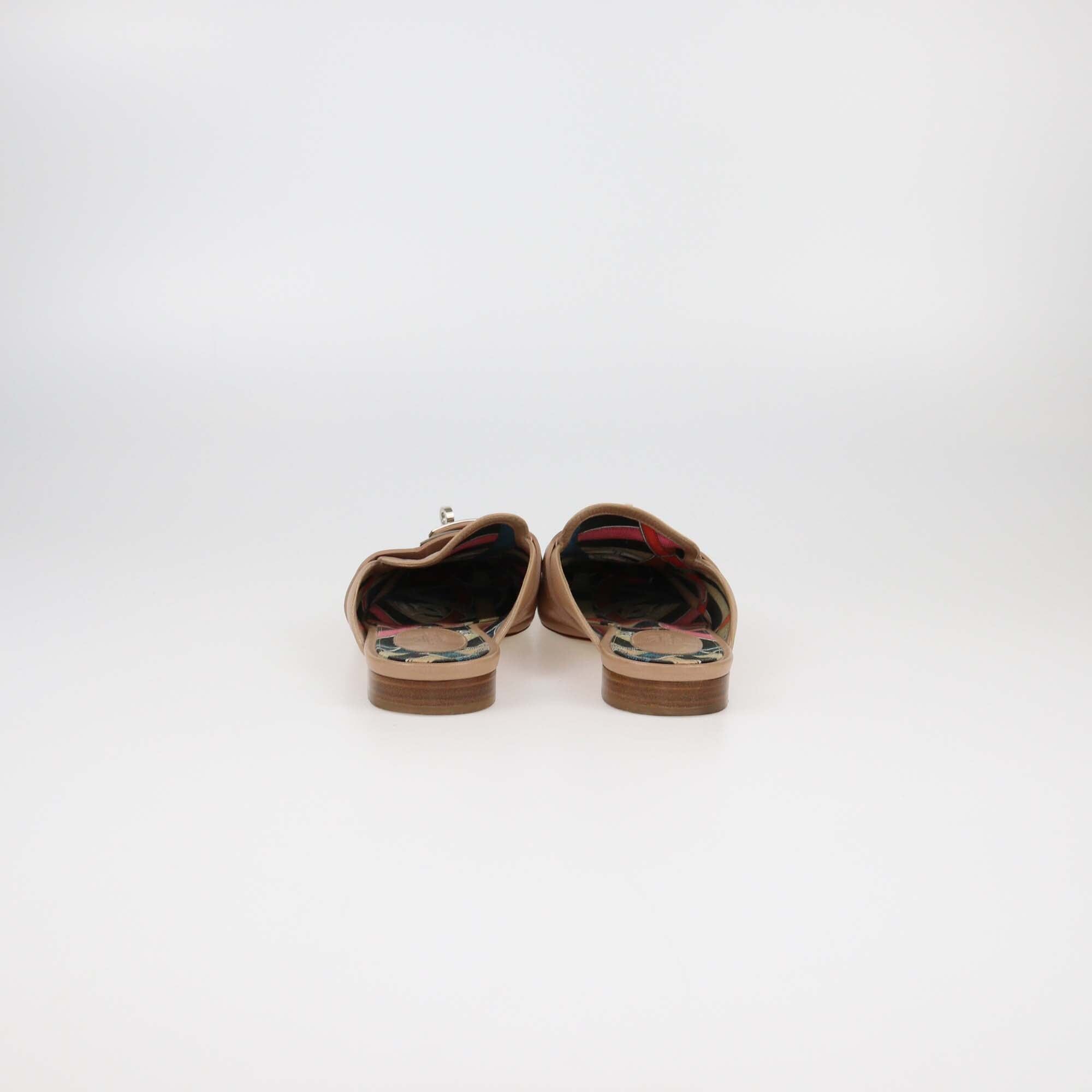 Hermes Beige Leather OZ Mules Womens Hermes 