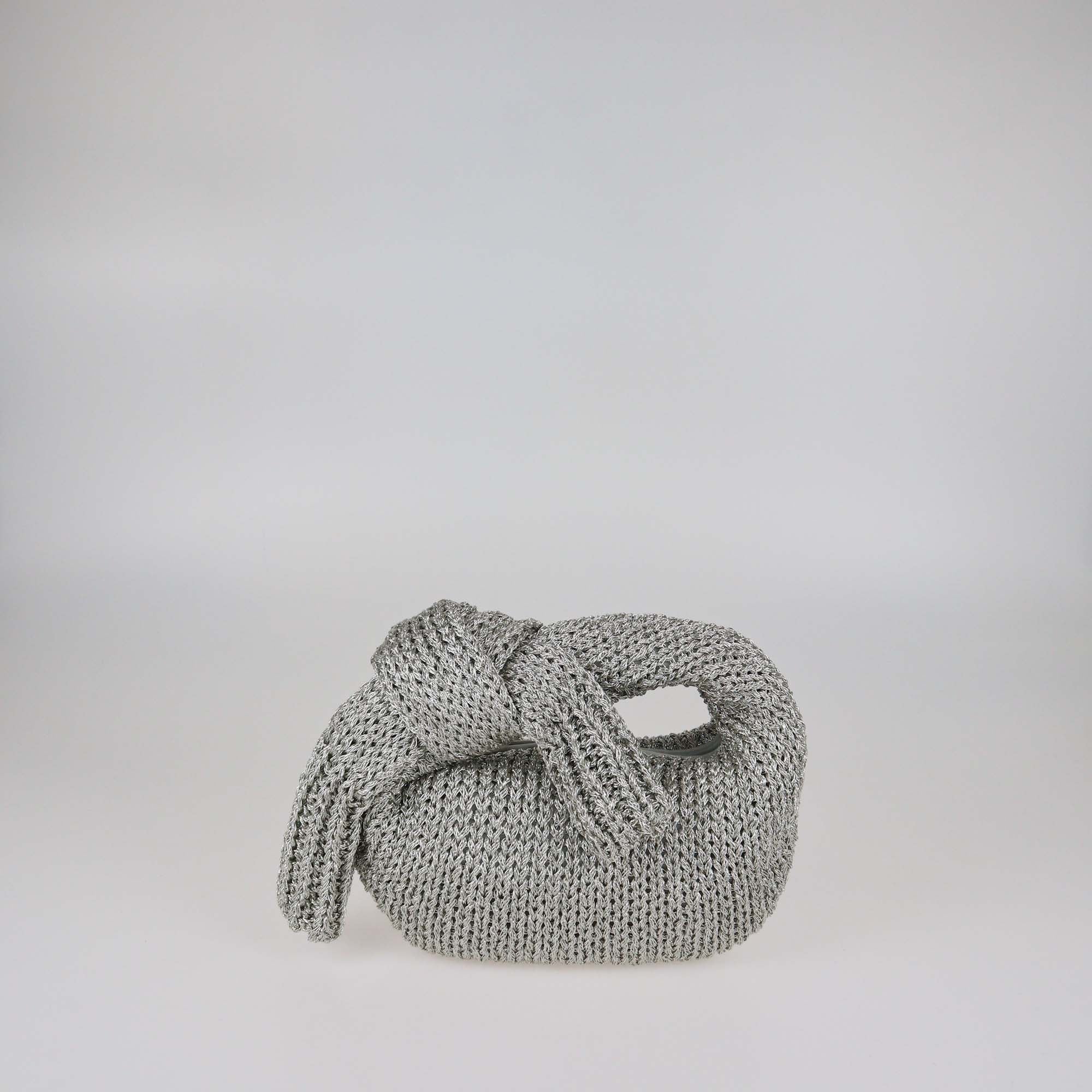 Bottega Veneta Silver Laminated Crochet Fabric Mini Jodie Bag