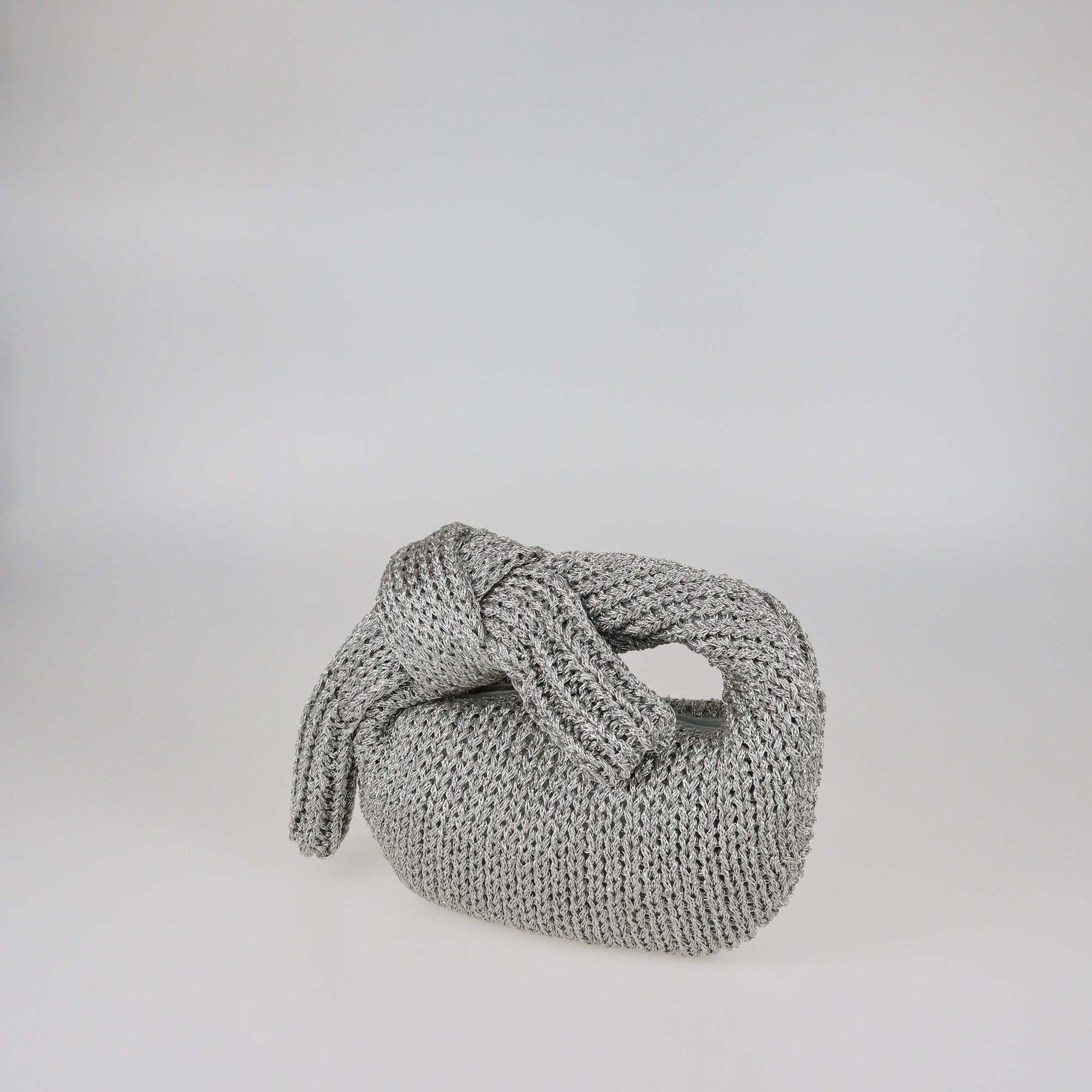 Bottega Veneta Silver Laminated Crochet Fabric Mini Jodie Bag