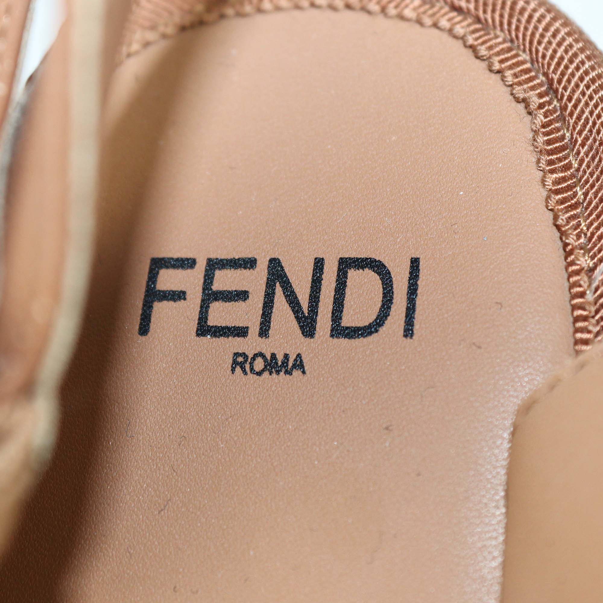 Fendi Brown FF Embossed Leather Espadrille Ankle Strap Wedge Sandals