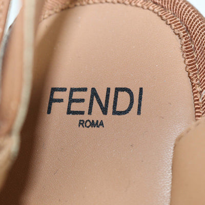 Fendi Brown FF Embossed Leather Espadrille Ankle Strap Wedge Sandals