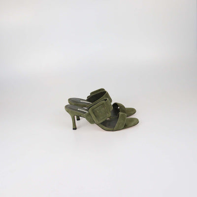 Manolo Blahnik Green Suede Gable Slide Sandals