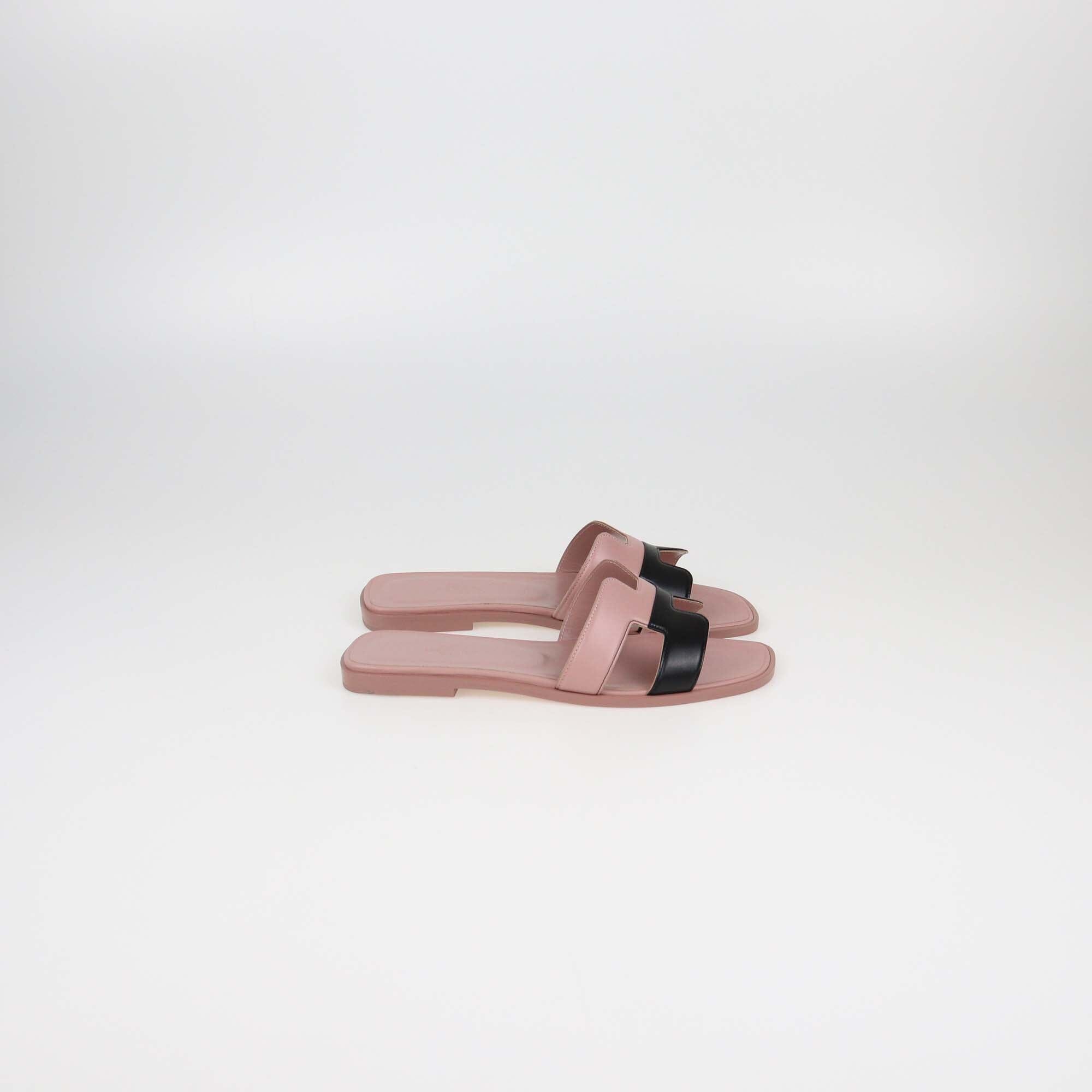 Hermes Black/Vieux Rose Oran Sandals Womens Hermes 