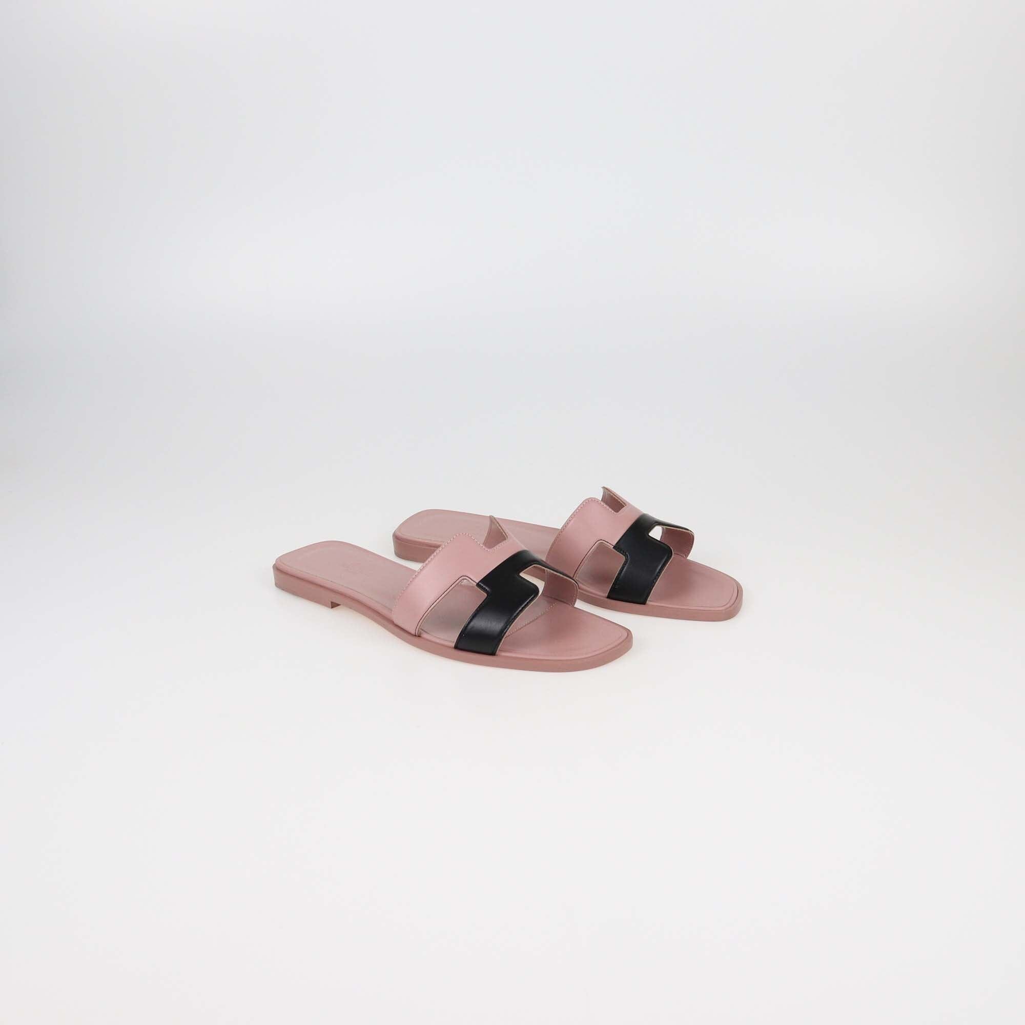 Hermes Black/Vieux Rose Oran Sandals Womens Hermes 