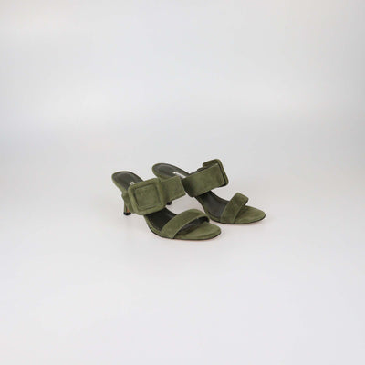 Manolo Blahnik Green Suede Gable Slide Sandals