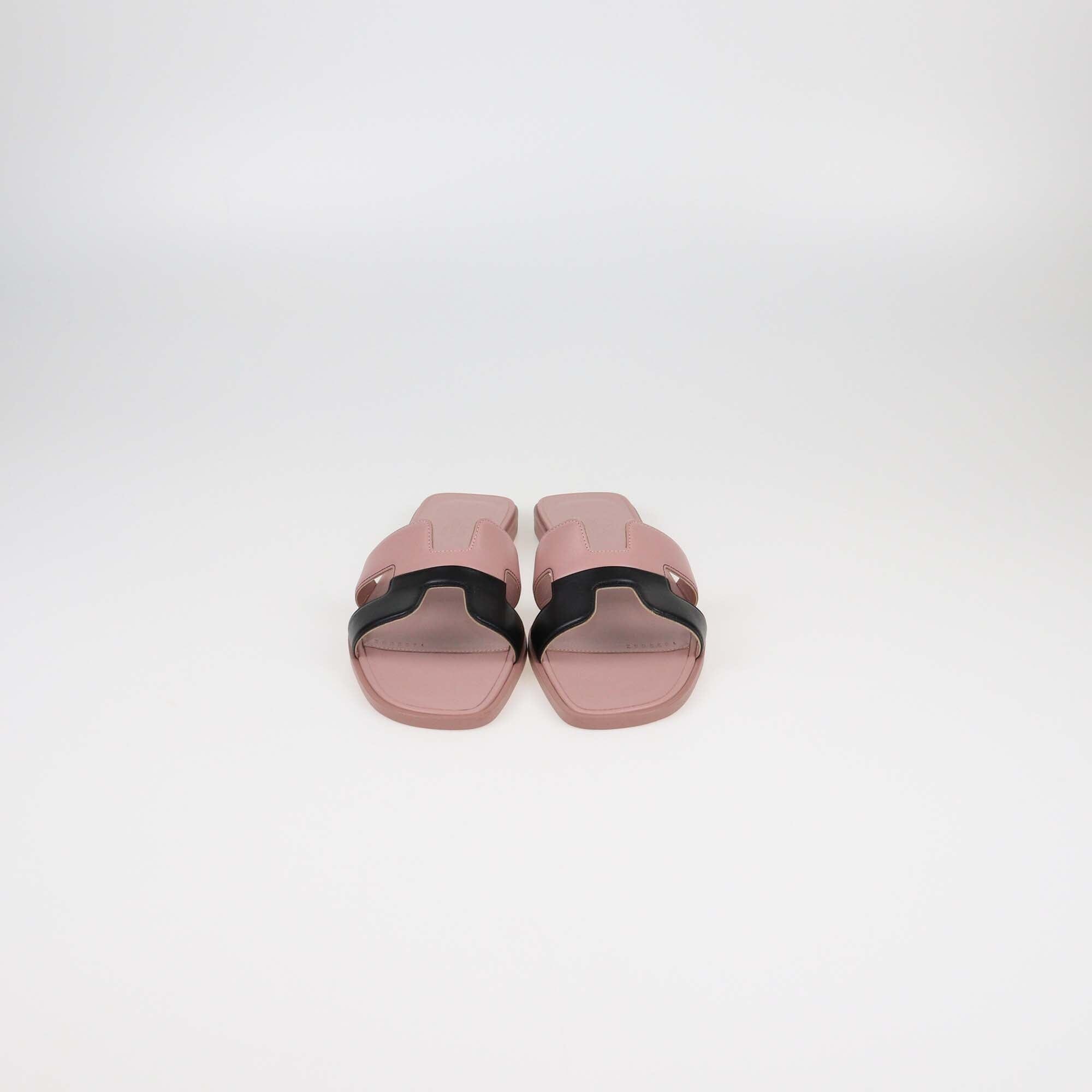 Hermes Black/Vieux Rose Oran Sandals Womens Hermes 