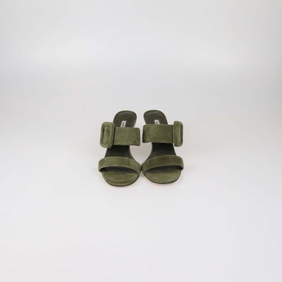 Manolo Blahnik Green Suede Gable Slide Sandals