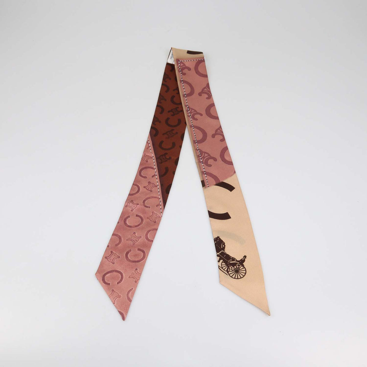 Celine Multicolor Silk Patched C Caleche Lavalierre Ribbon Scarf