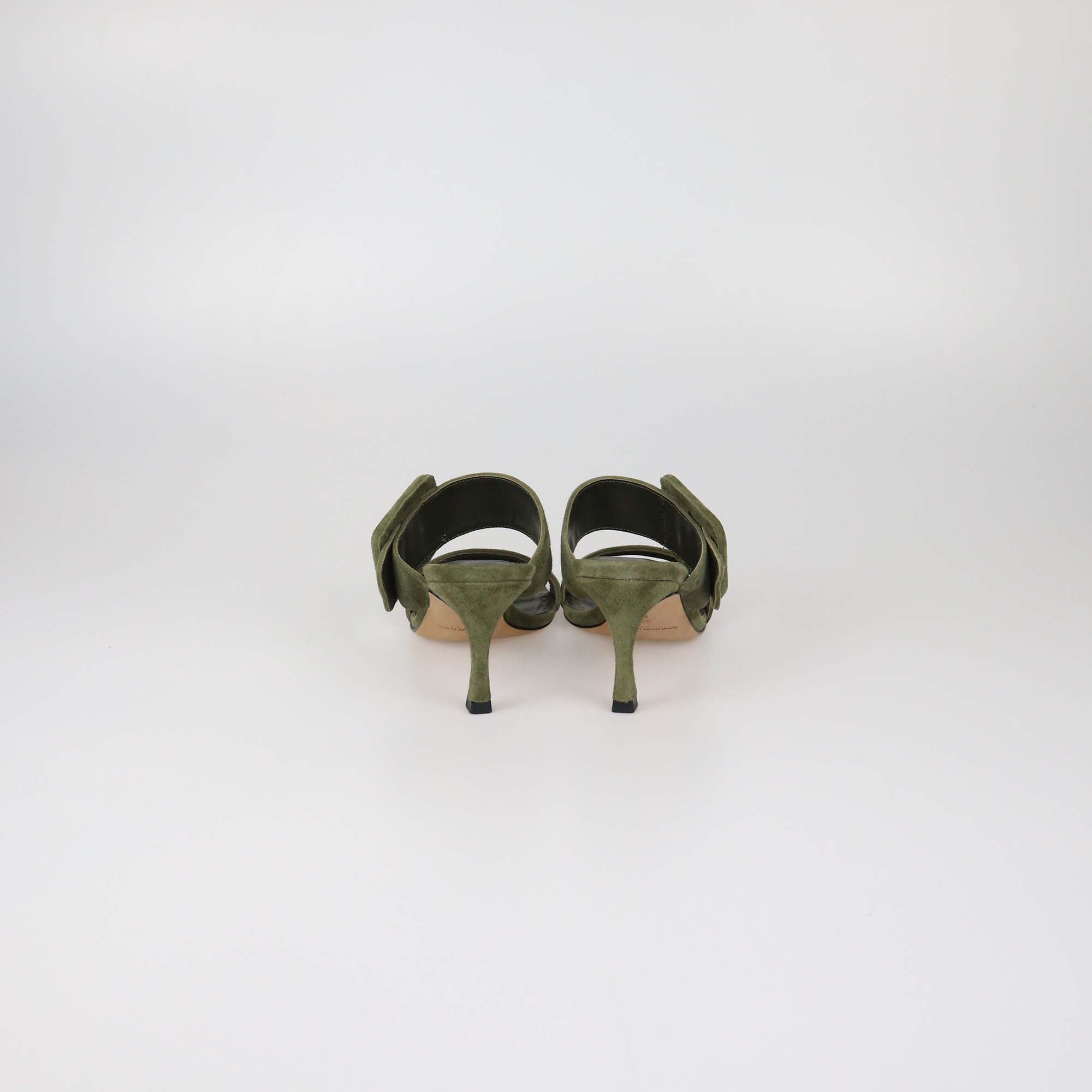 Manolo Blahnik Green Suede Gable Slide Sandals