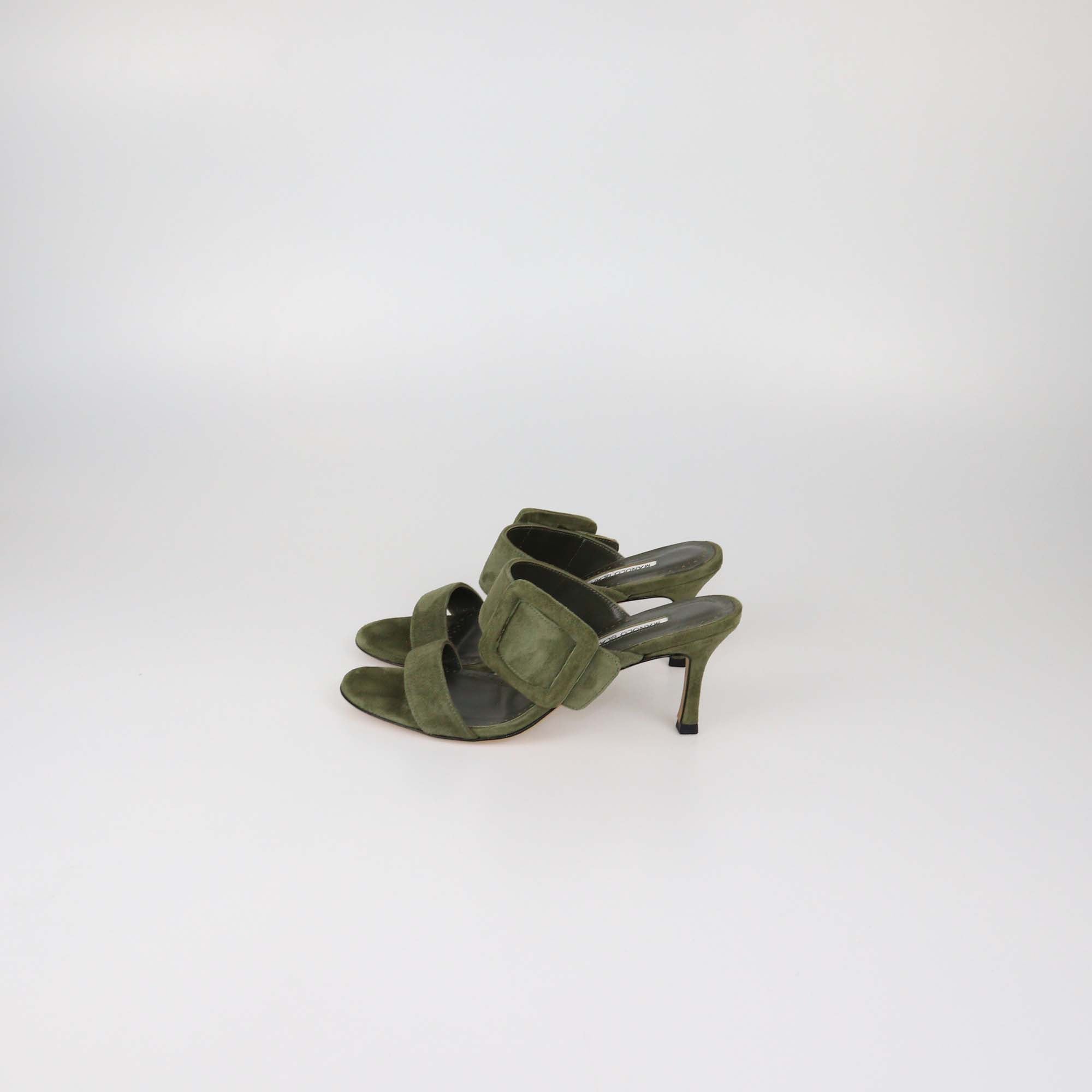 Manolo Blahnik Green Suede Gable Slide Sandals