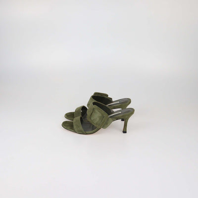 Manolo Blahnik Green Suede Gable Slide Sandals