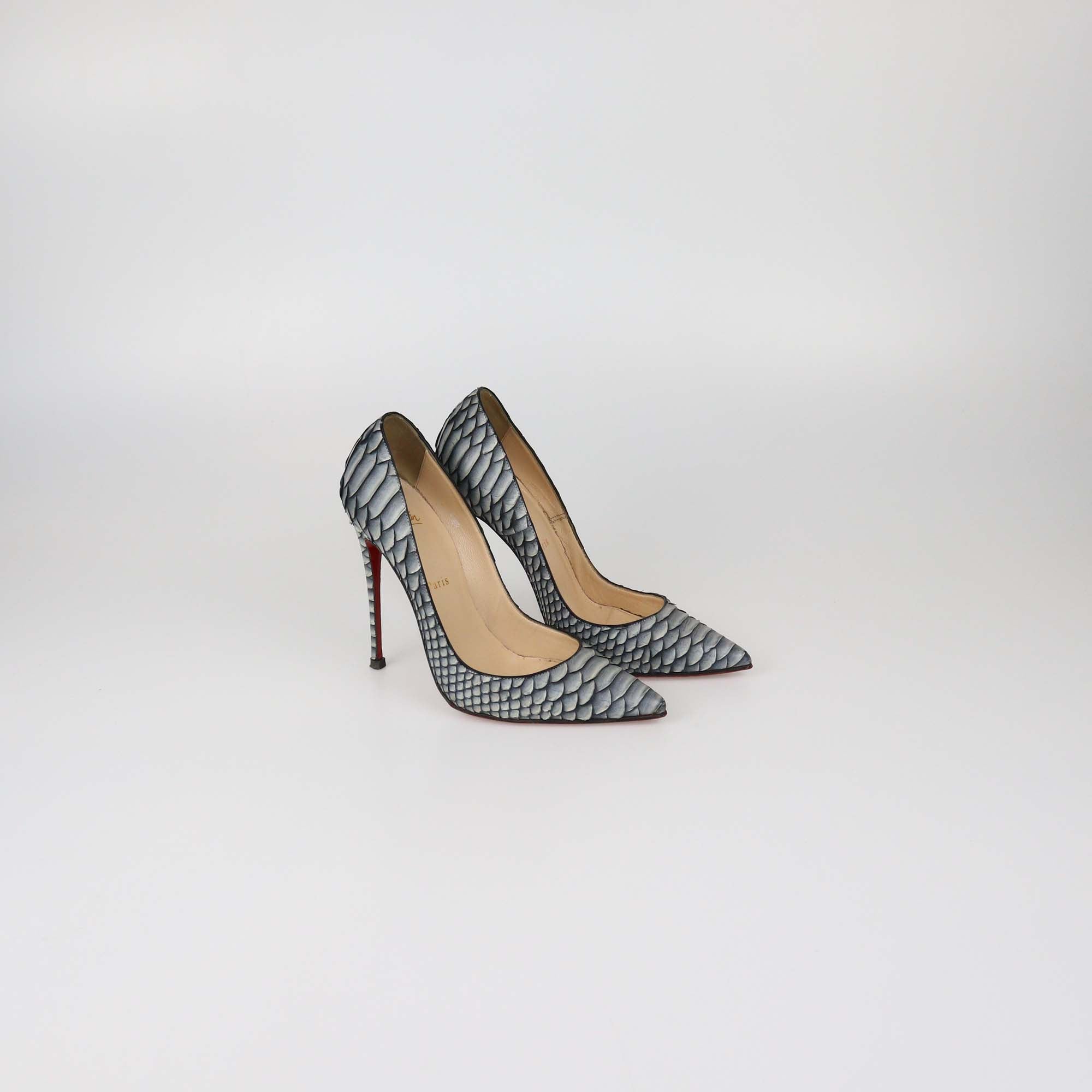 Christian Louboutin Grey Python Embossed Leather So Kate Pointed Toe Pumps