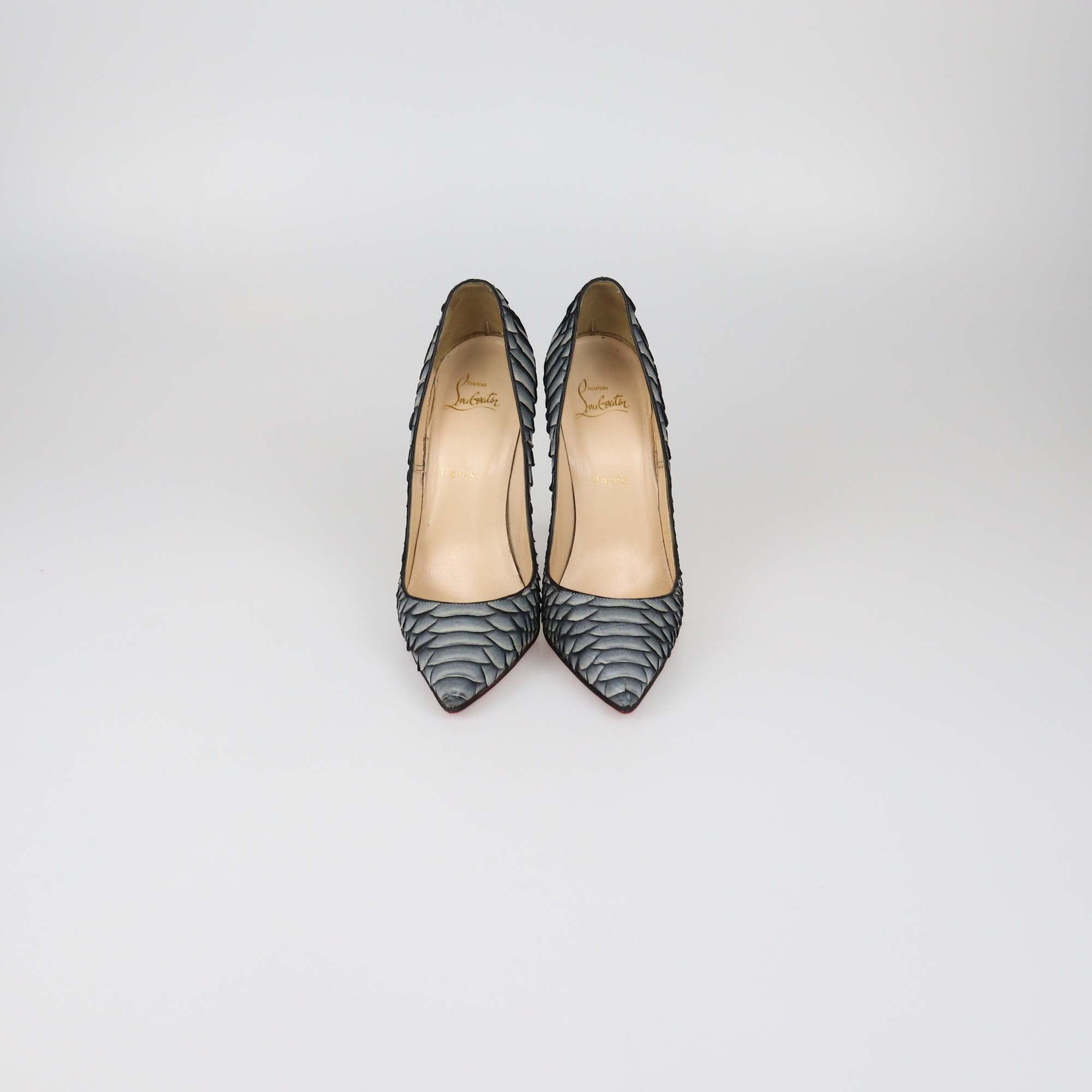 Christian Louboutin Grey Python Embossed Leather So Kate Pointed Toe Pumps