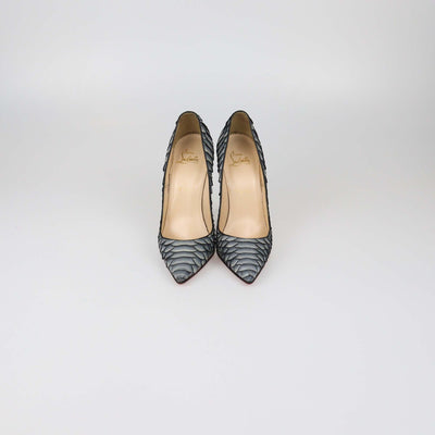 Christian Louboutin Grey Python Embossed Leather So Kate Pointed Toe Pumps