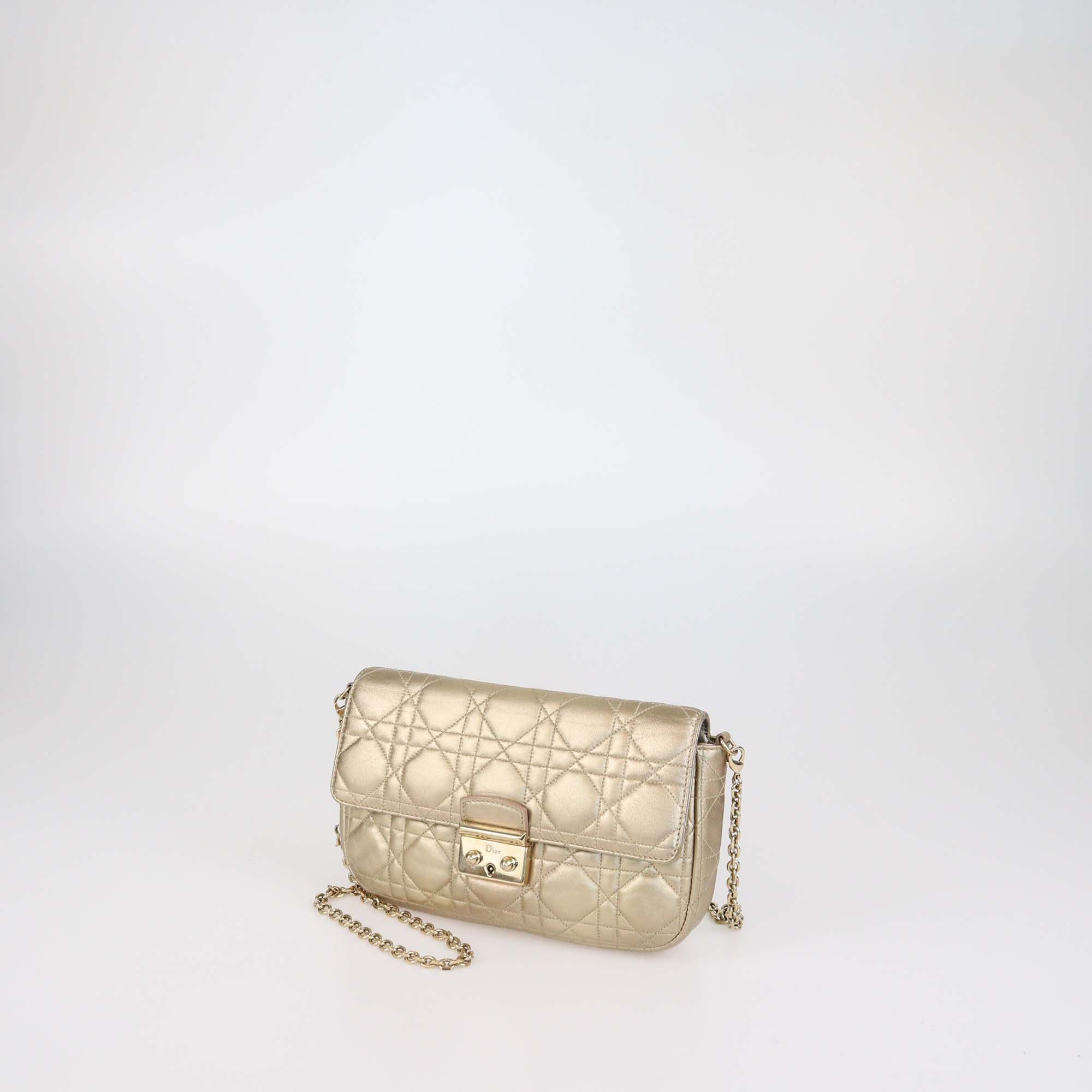 Christian Dior Metallic Gold Lambskin Cannage Miss Dior Promenade Crossbody