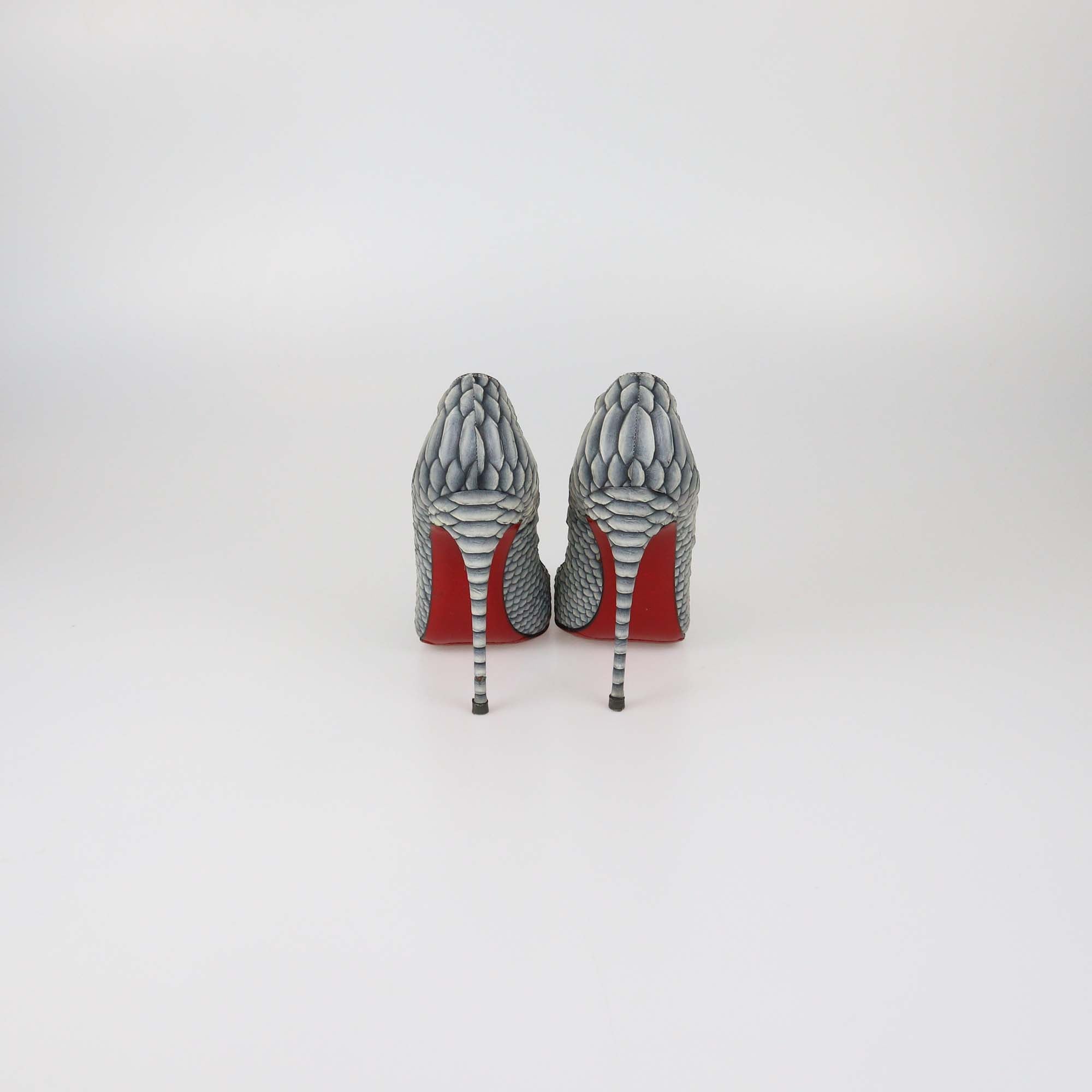 Christian Louboutin Grey Python Embossed Leather So Kate Pointed Toe Pumps