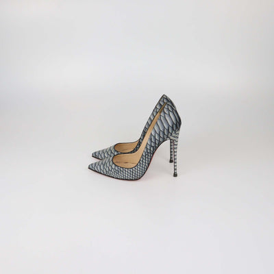 Christian Louboutin Grey Python Embossed Leather So Kate Pointed Toe Pumps