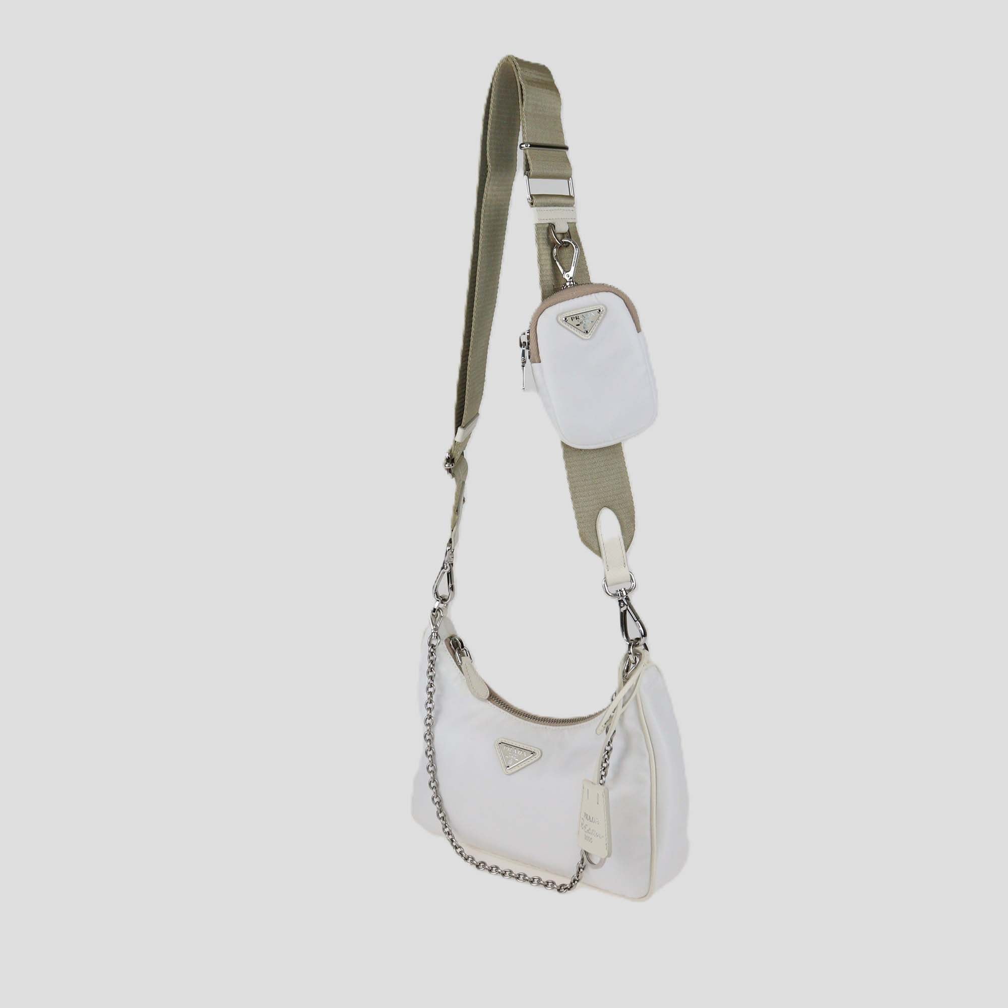 Prada White Re-Nylon and Saffiano Leather Re-Edition 2005 Baguette Bag
