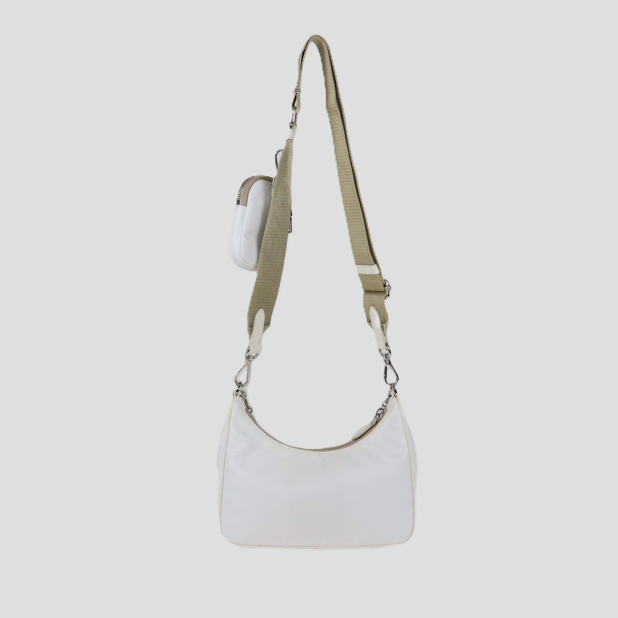 Prada White Re-Nylon and Saffiano Leather Re-Edition 2005 Baguette Bag