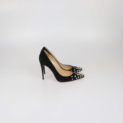 Christian Louboutin Black Suede Spike Drama Pumps