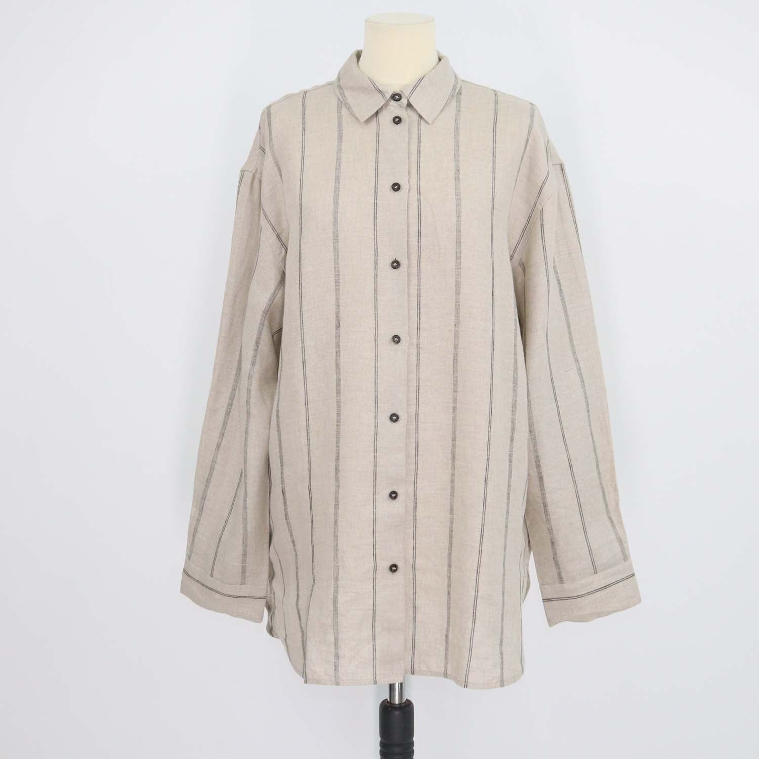 12 Storeez Grey, Beige Striped Linen Shirt