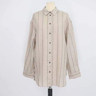 12 Storeez Grey, Beige Striped Linen Shirt