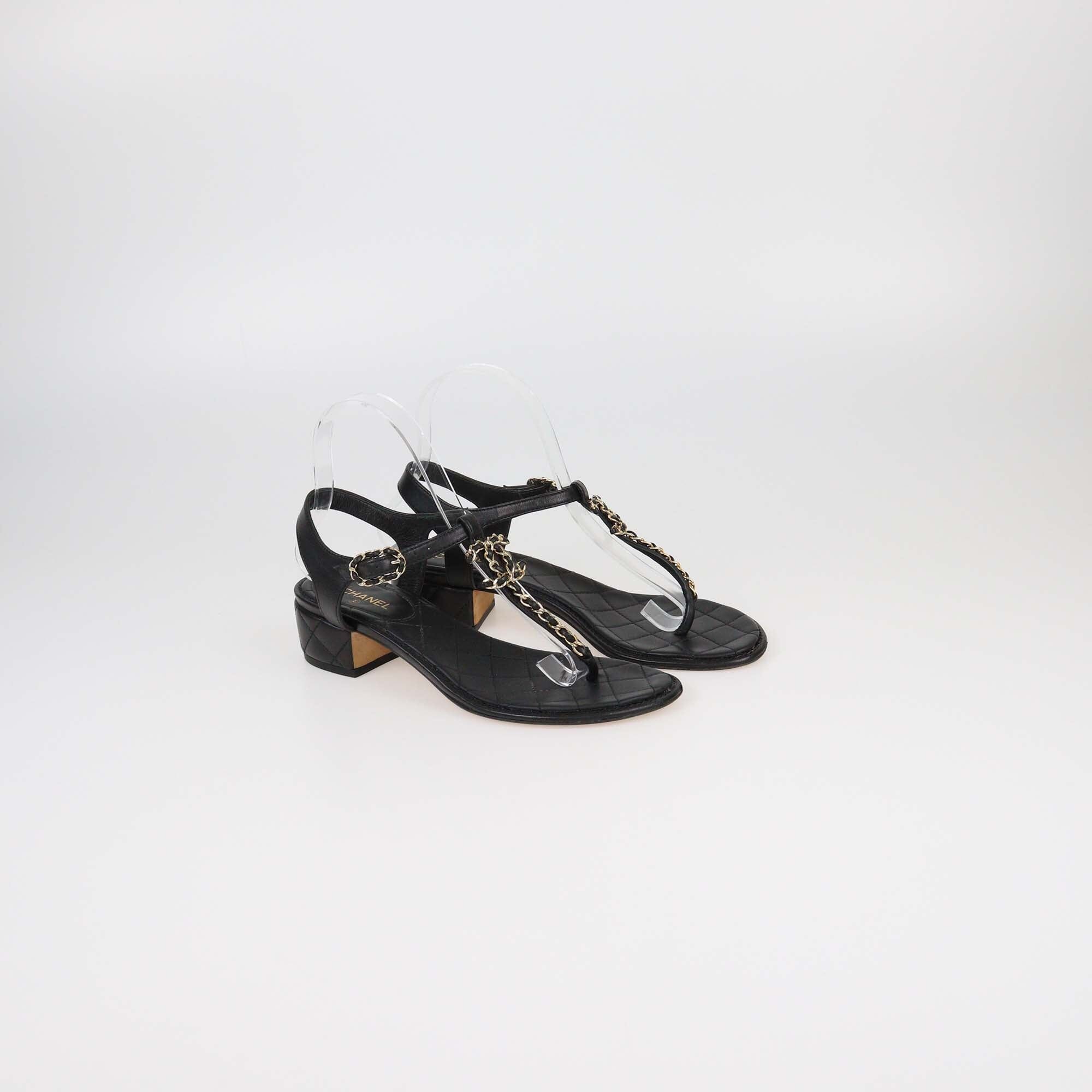 Chanel Black CC Chain Thong Sandals Womens Chanel 