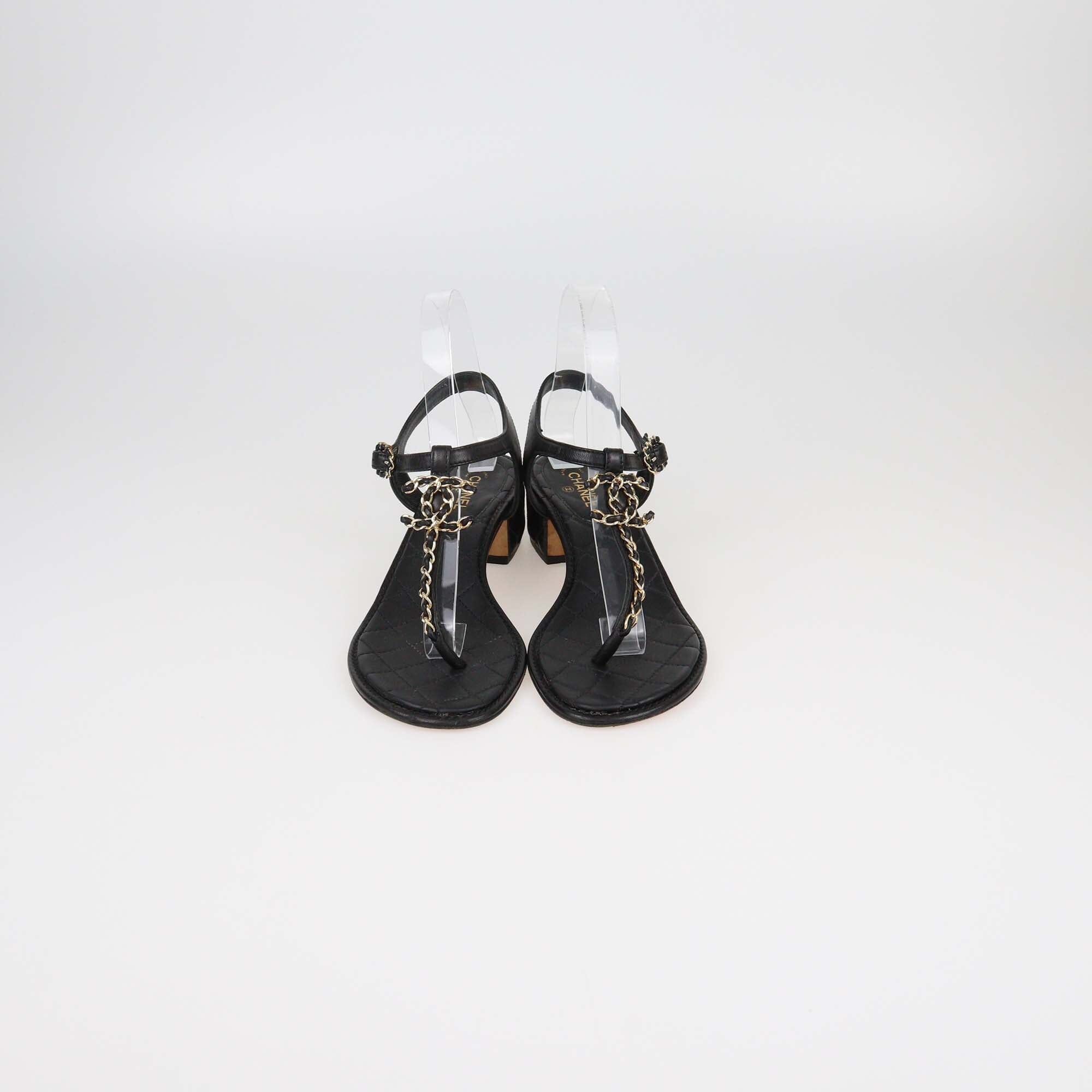 Chanel Black CC Chain Thong Sandals Womens Chanel 