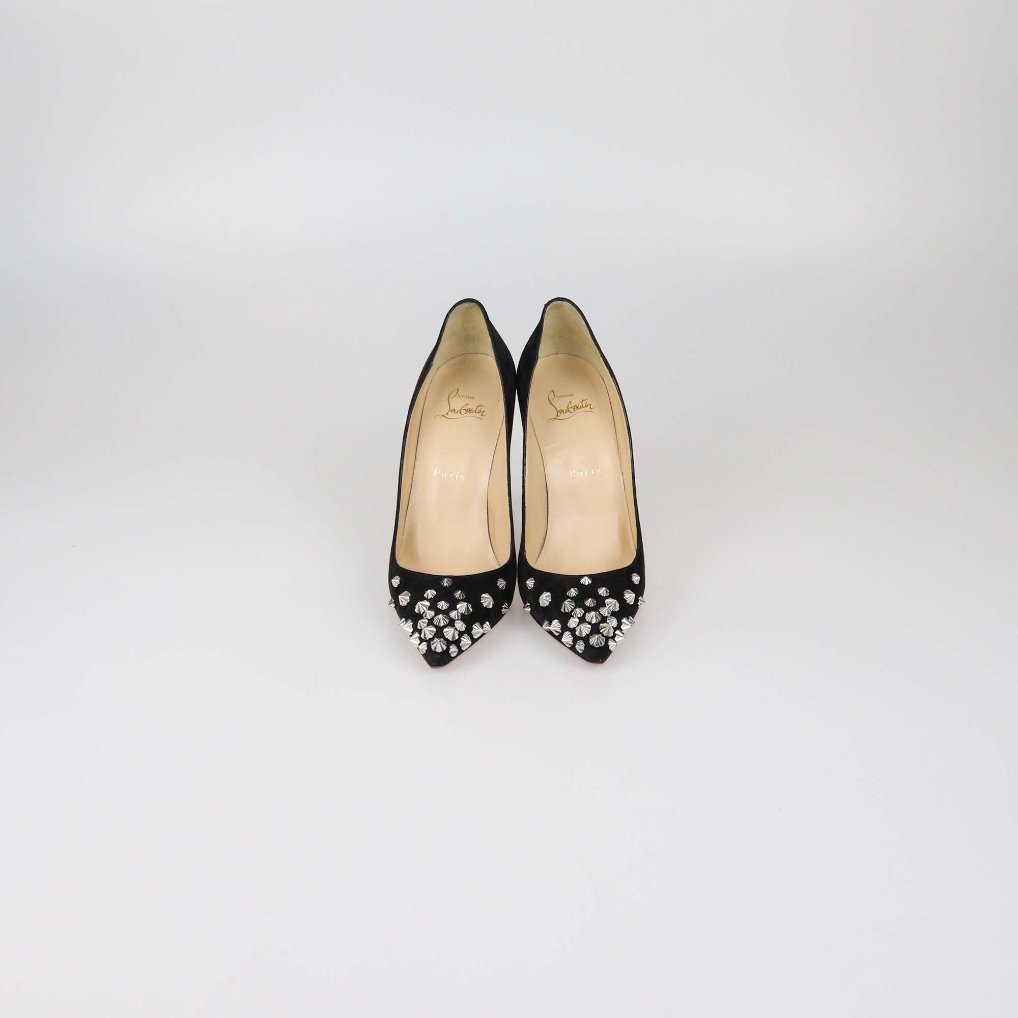 Christian Louboutin Black Suede Spike Drama Pumps
