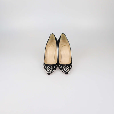 Christian Louboutin Black Suede Spike Drama Pumps