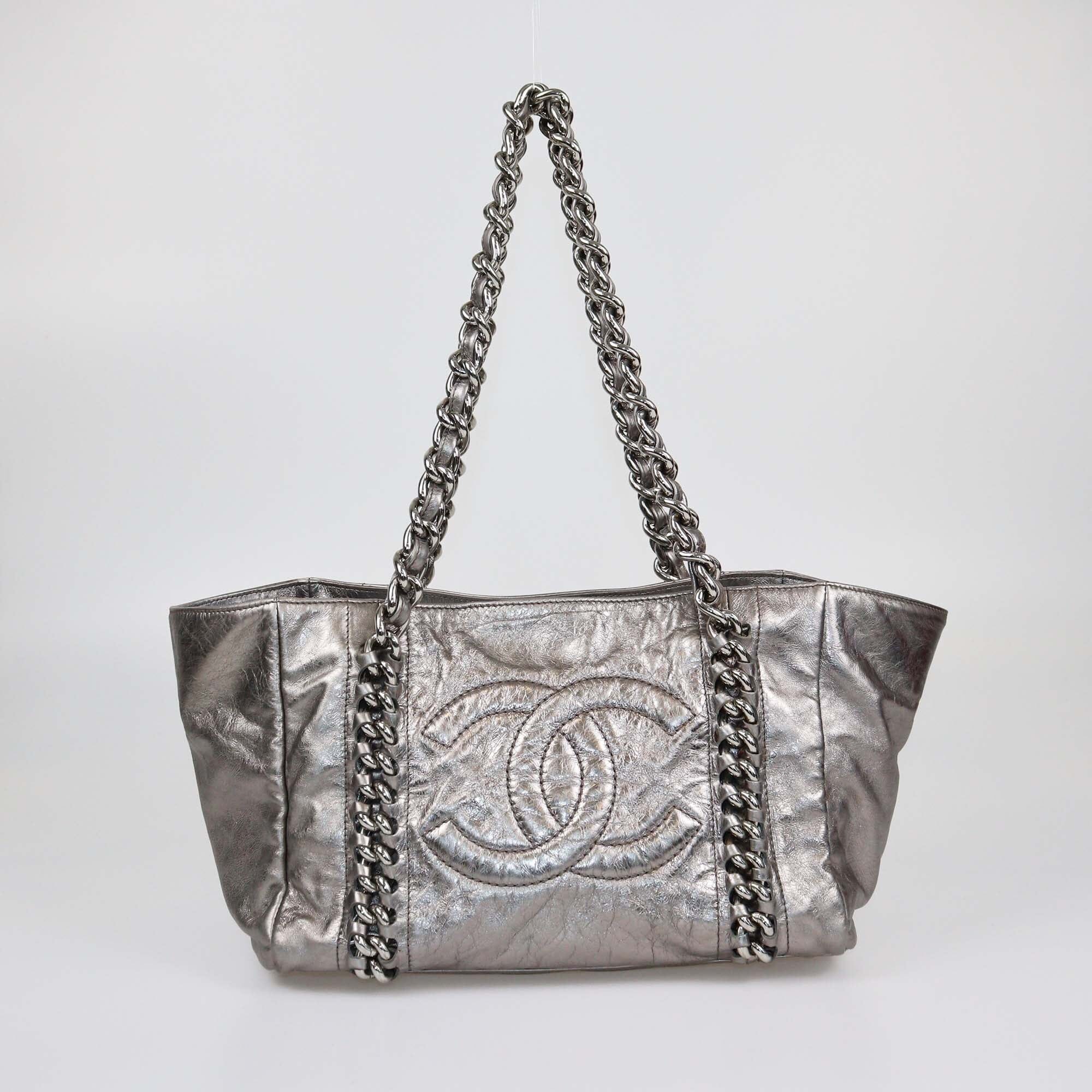 Chanel Metallic Grey Modern Chain East/West Tote Womens Chanel 