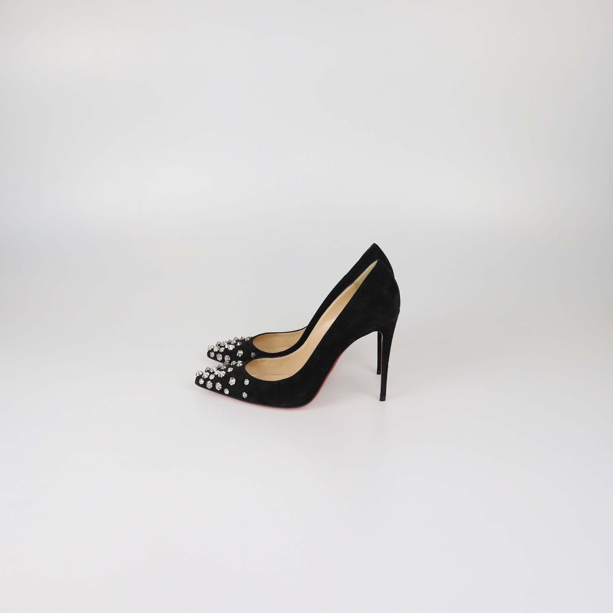 Christian Louboutin Black Suede Spike Drama Pumps