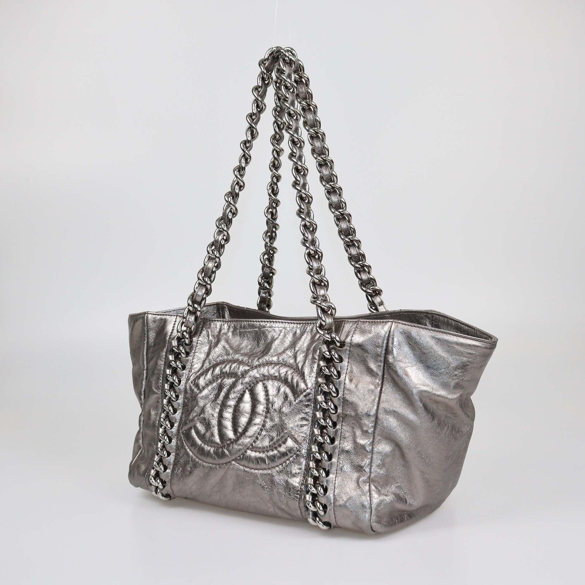 Chanel Metallic Grey Modern Chain East/West Tote Womens Chanel 