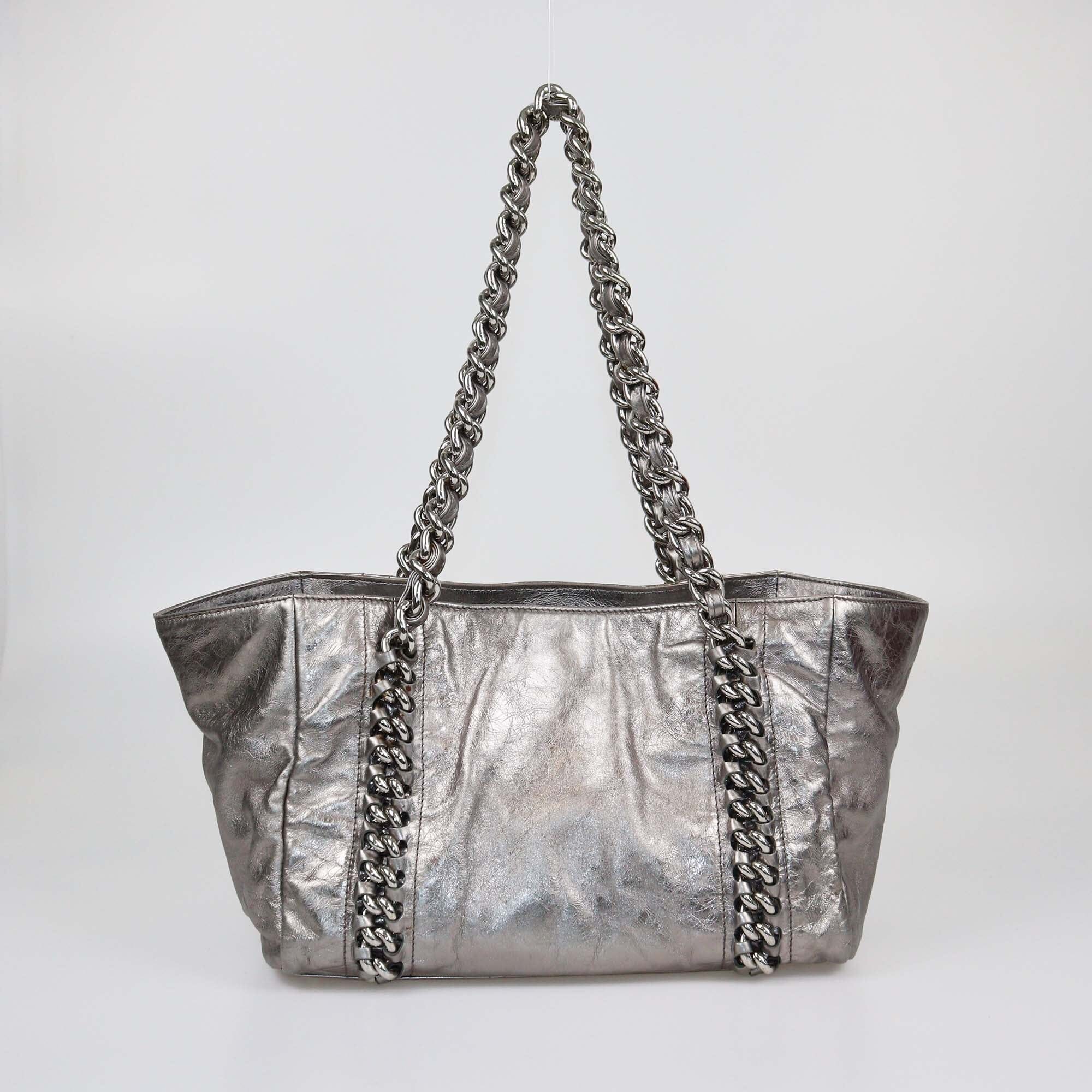 Chanel Metallic Grey Modern Chain East/West Tote Womens Chanel 