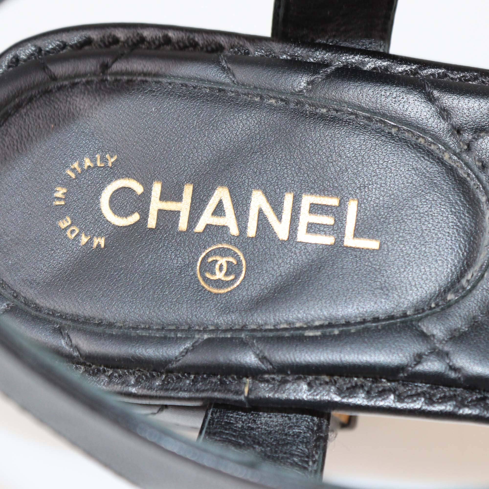 Chanel Black CC Chain Thong Sandals Womens Chanel 