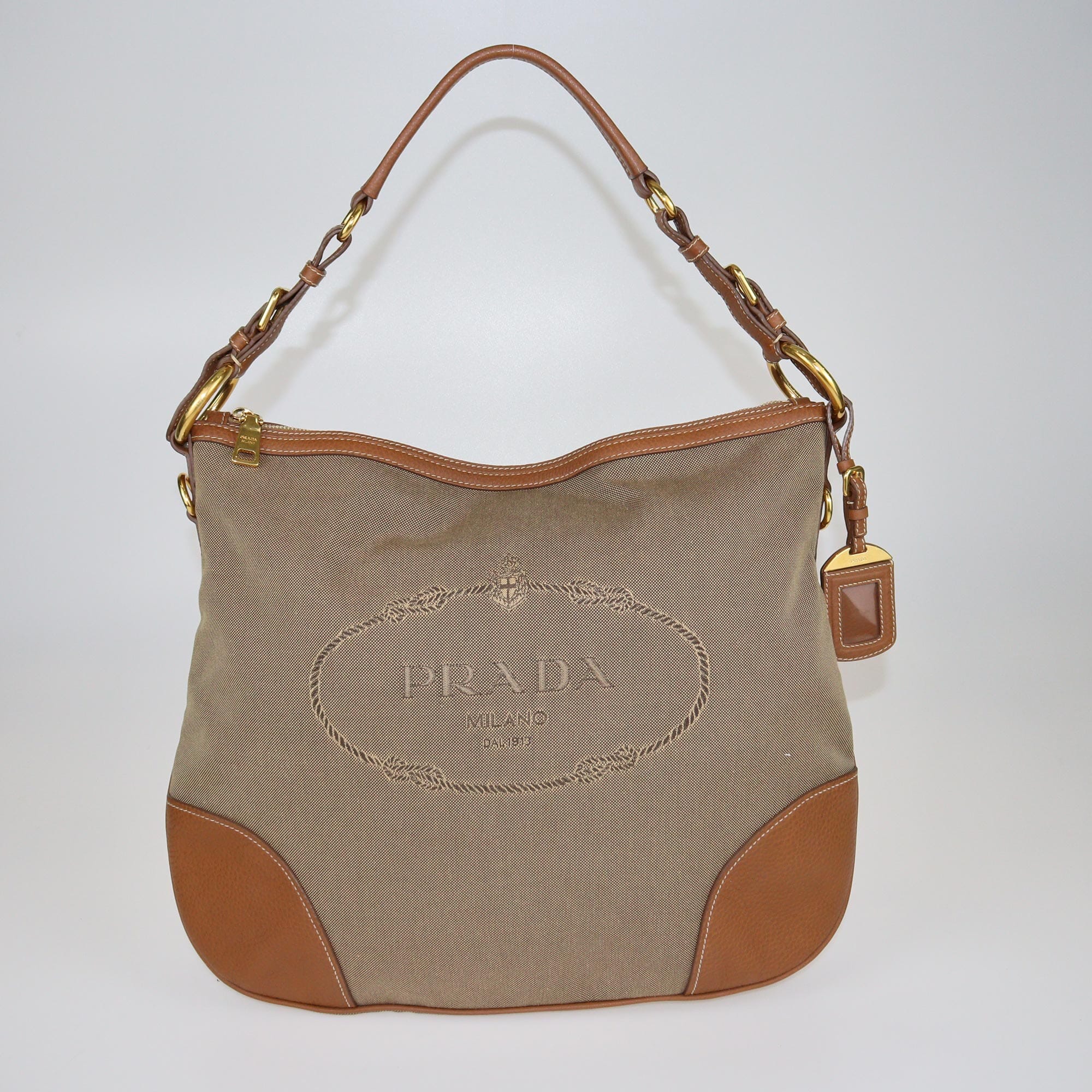 Prada Brown/Beige Logo Jacquard Hobo Bags Prada 