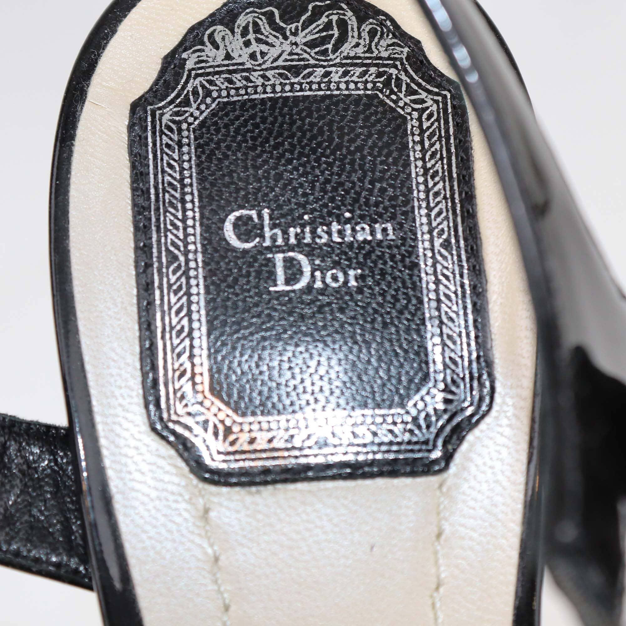 Christian Dior Black Patent Cannage Heel Platform Sandals Womens Christian Dior 