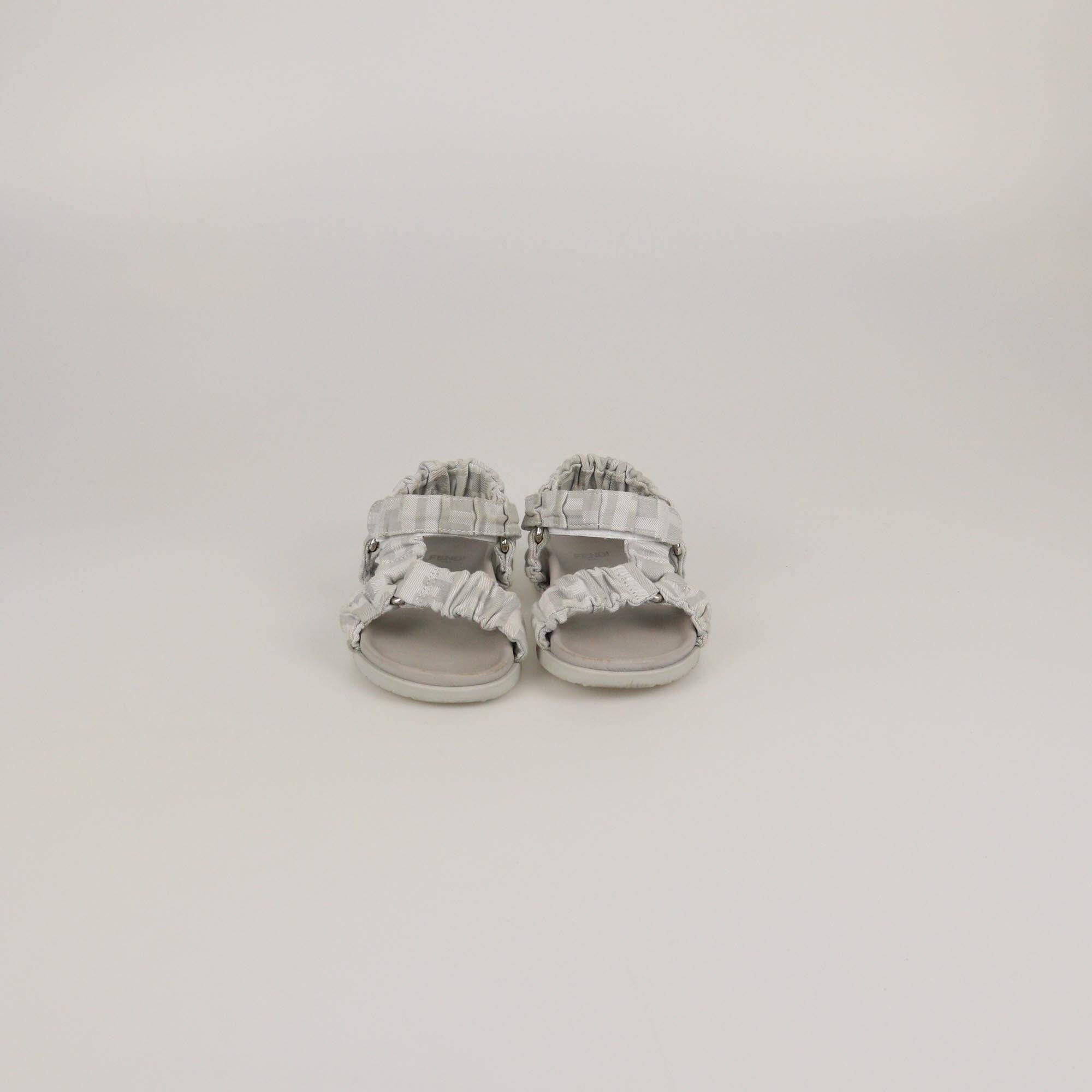 Dolce & Gabbana Kids Grey FF Logo Vekcri Strap Flat Sandals Kids Dolce & Gabbana Kids 